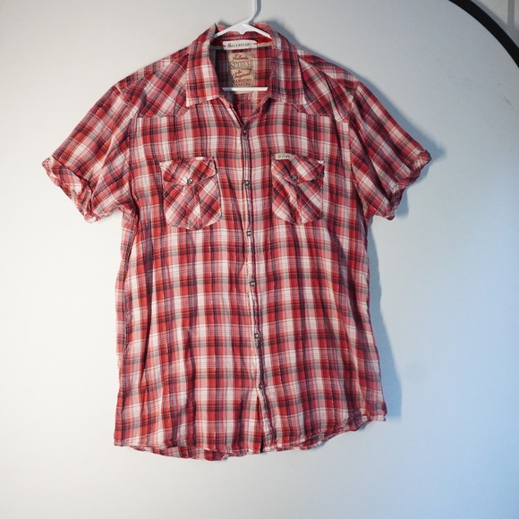 Scotch and Soda Pearl Snap Plaid Button Down Top Women's XL Short Sleeve Western - Picture 1 of 12
